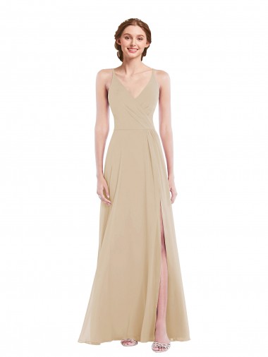 Soft Chiffon Criss Cross Back Long V-Neck A-Line Semi Formal Evening Dress / Bridesmaid Dress Sudbury