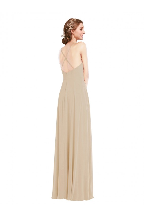 Soft Chiffon Criss Cross Back Long V-Neck A-Line Semi Formal Evening Dress / Bridesmaid Dress Sudbury