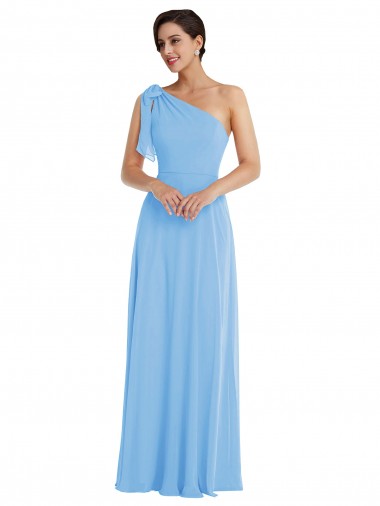 Soft Chiffon Long One Shoulder Periwinkle Trumpet Semi Formal Evening Dress / Bridesmaid Dress Sudbury