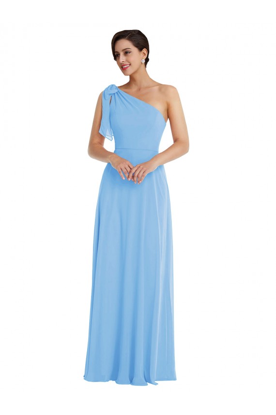 Soft Chiffon Long One Shoulder Periwinkle Trumpet Semi Formal Evening Dress / Bridesmaid Dress Sudbury