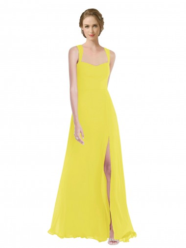 Soft Chiffon Long Spaghetti Straps Yellow A-Line Semi Formal Evening Dress / Bridesmaid Dress Sudbury
