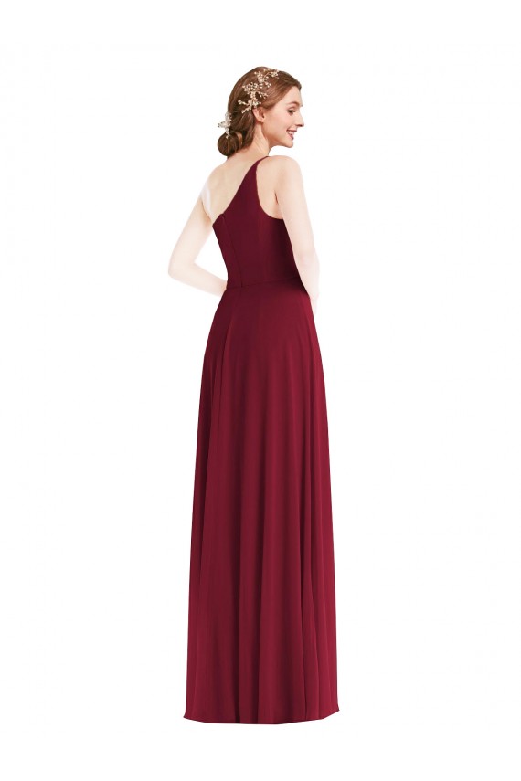 Soft Chiffon Long One Shoulder Burgundy A-Line Semi Formal Evening Dress / Bridesmaid Dress Sudbury