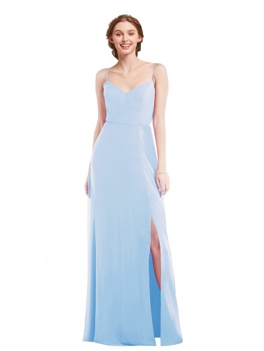 Soft Chiffon Long Spaghetti Straps Light Sky Blue A-Line Formal Evening Gown / Bridesmaid Dress Sudbury