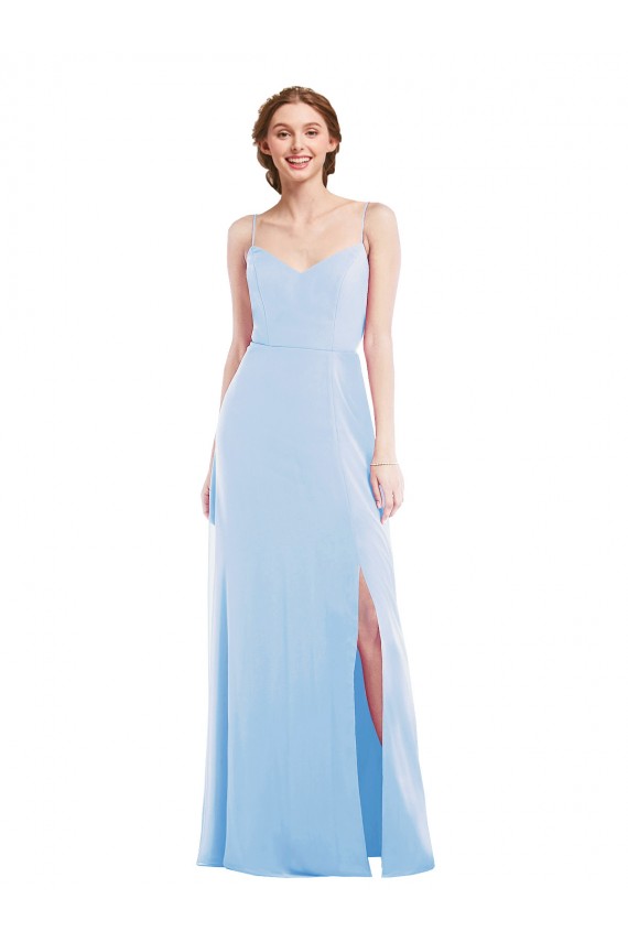 Soft Chiffon Long Spaghetti Straps Light Sky Blue A-Line Formal Evening Gown / Bridesmaid Dress Sudbury