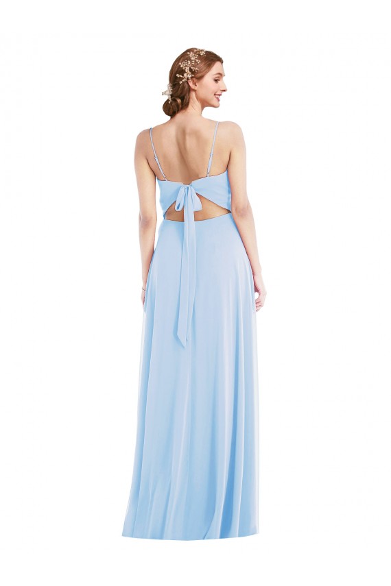Soft Chiffon Long Spaghetti Straps Light Sky Blue A-Line Formal Evening Gown / Bridesmaid Dress Sudbury