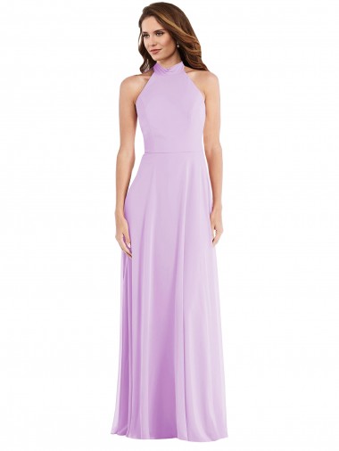 Soft Chiffon Low Back Long Halter Neck A-Line Semi Formal Evening Dress / Bridesmaid Dress Sudbury