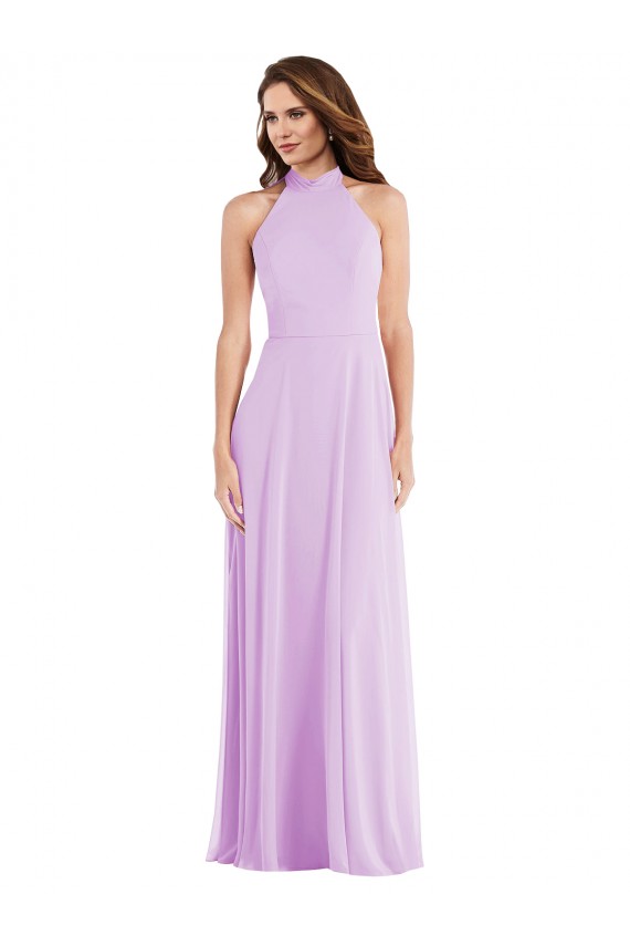 Soft Chiffon Low Back Long Halter Neck A-Line Semi Formal Evening Dress / Bridesmaid Dress Sudbury
