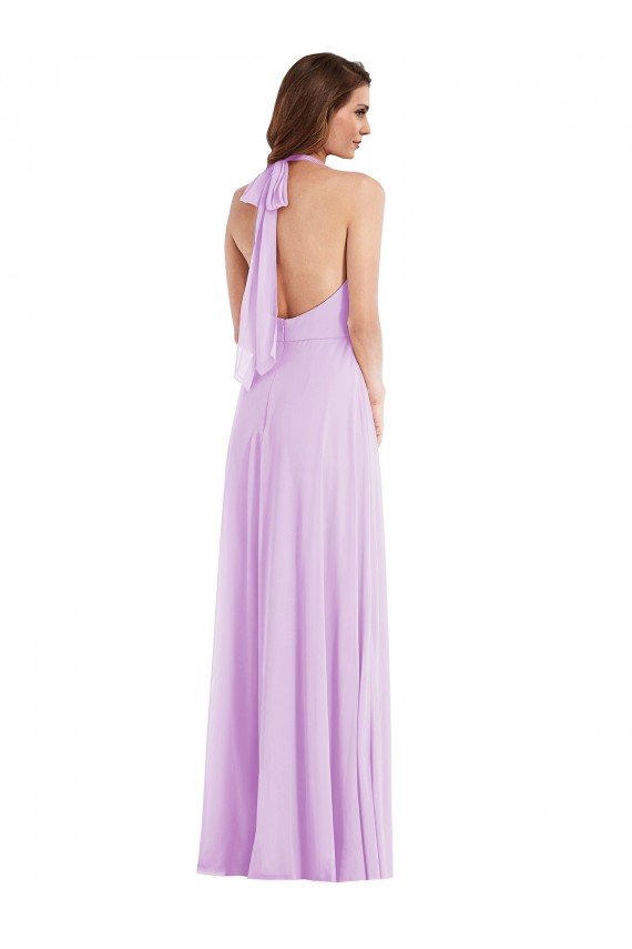 Soft Chiffon Low Back Long Halter Neck A-Line Semi Formal Evening Dress / Bridesmaid Dress Sudbury