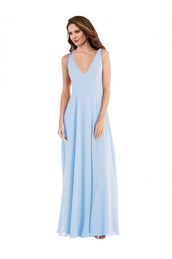 Soft Chiffon Long V-Neck Light Sky Blue A-Line Semi Formal Evening Dress / Bridesmaid Dress Sudbury
