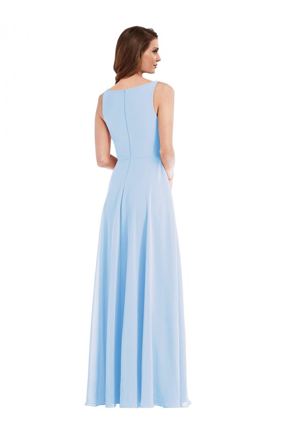 Soft Chiffon Long V-Neck Light Sky Blue A-Line Semi Formal Evening Dress / Bridesmaid Dress Sudbury