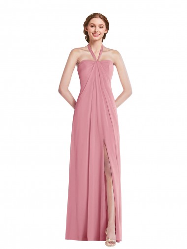 Soft Chiffon Open Back Long Halter Neck Skin Pink A-Line Semi Formal Evening Dress / Bridesmaid Dress Sudbury