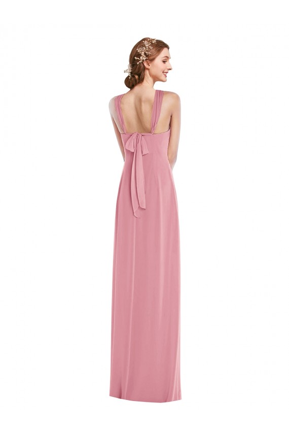 Soft Chiffon Open Back Long Halter Neck Skin Pink A-Line Semi Formal Evening Dress / Bridesmaid Dress Sudbury