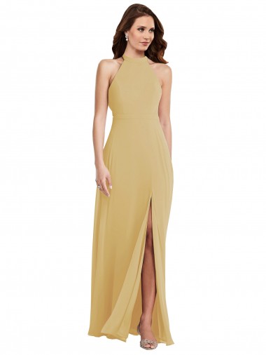 Soft Chiffon Criss Cross Open Back Long Halter Neck A-Line Semi Formal Evening Dress / Bridesmaid Dress Sudbury