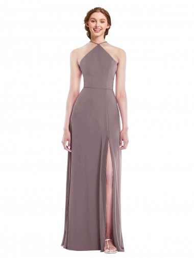 Soft Chiffon Low Back Long Halter Neck A-Line Formal Evening Gown / Bridesmaid Dress Sudbury