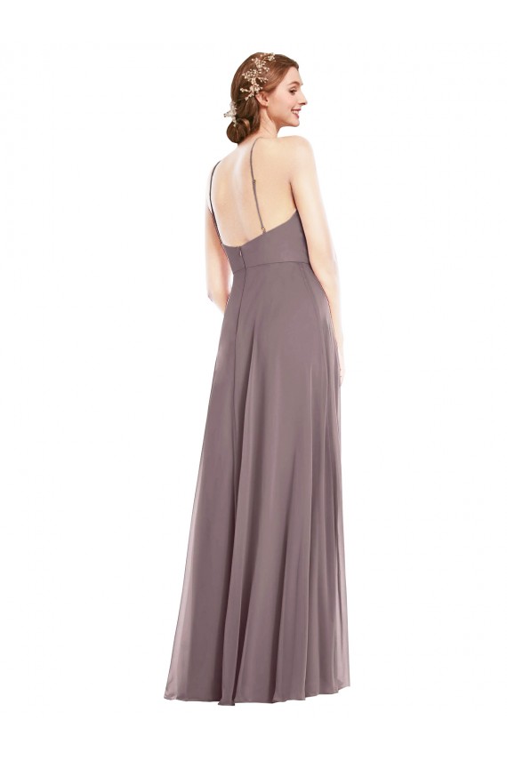 Soft Chiffon Low Back Long Halter Neck A-Line Formal Evening Gown / Bridesmaid Dress Sudbury