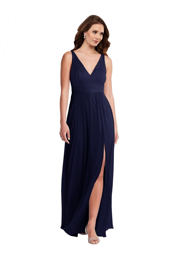 Soft Chiffon V-Back Long V-Neck Dark Navy A-Line Black Tie Evening Gown / Bridesmaid Dress Sudbury