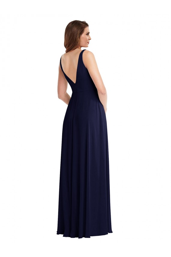 Soft Chiffon V-Back Long V-Neck Dark Navy A-Line Black Tie Evening Gown / Bridesmaid Dress Sudbury