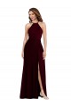 Soft Chiffon Low Back Long Spaghetti Straps Burgundy Gold A-Line Semi Formal Evening Dress / Bridesmaid Dress Sudbury