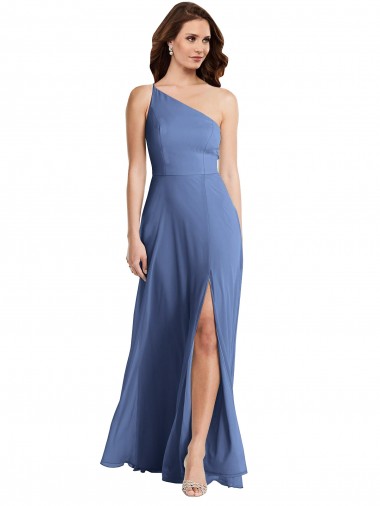 Soft Chiffon Long One Shoulder Windsor Blue A-Line Formal Evening Gown / Bridesmaid Dress Sudbury