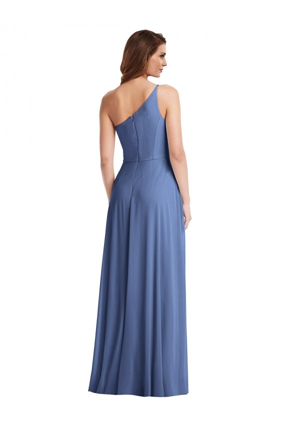 Soft Chiffon Long One Shoulder Windsor Blue A-Line Formal Evening Gown / Bridesmaid Dress Sudbury