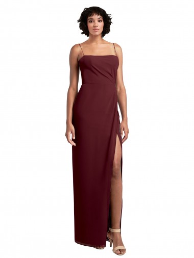 Soft Chiffon Open Back Long Spaghetti Straps Burgundy Gold A-Line Evening Dress / Bridesmaid Dress Sudbury