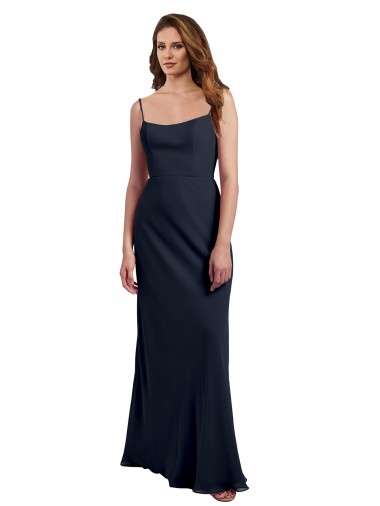 Soft Chiffon Open Back Long Spaghetti Straps Dark Navy A-Line Evening Dress / Bridesmaid Dress Sudbury