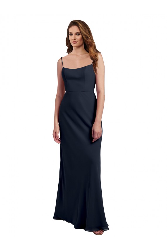 Soft Chiffon Open Back Long Spaghetti Straps Dark Navy A-Line Evening Dress / Bridesmaid Dress Sudbury