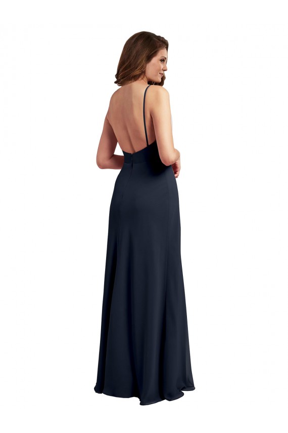 Soft Chiffon Open Back Long Spaghetti Straps Dark Navy A-Line Evening Dress / Bridesmaid Dress Sudbury