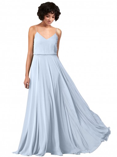 Soft Chiffon Low Back Long Spaghetti Straps Light Sky Blue A-Line Formal Dress / Bridesmaid Dress Sudbury