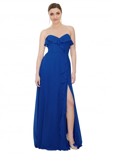 Soft Chiffon Long Sweetheart Royal Blue A-Line Bridesmaid Dress Sudbury