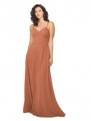 Soft Chiffon Keyhole Back Long V-Neck Rosewood A-Line Bridesmaid Dress Sudbury