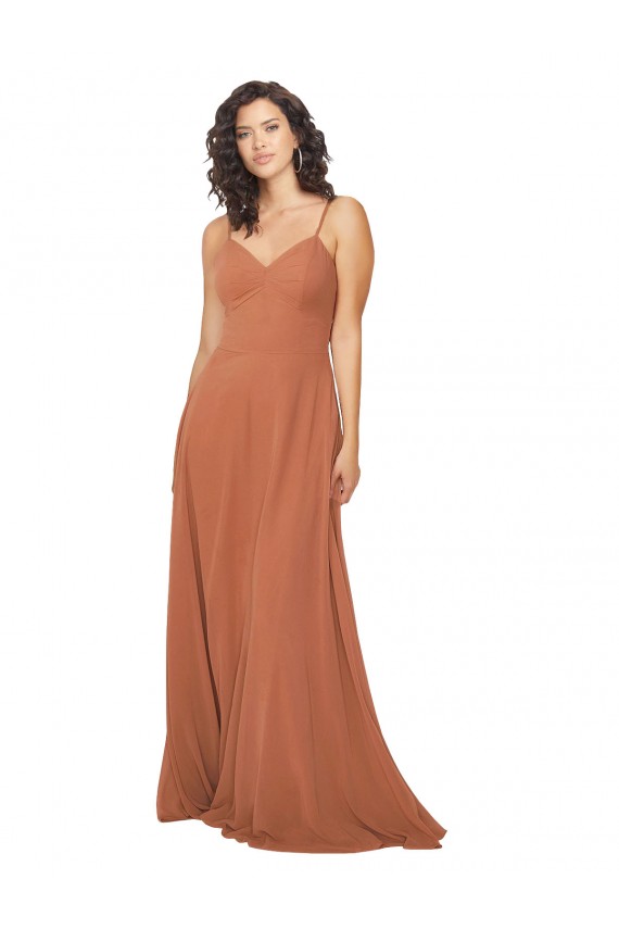 Soft Chiffon Keyhole Back Long V-Neck Rosewood A-Line Bridesmaid Dress Sudbury