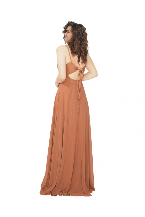 Soft Chiffon Keyhole Back Long V-Neck Rosewood A-Line Bridesmaid Dress Sudbury