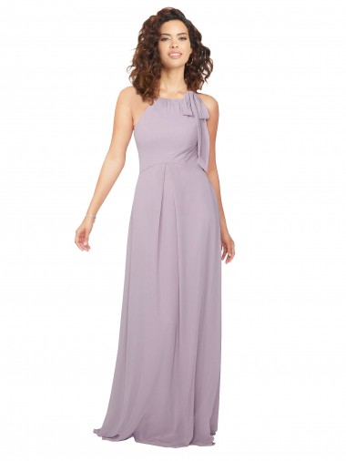 Chiffon Keyhole Back Long Halter Neck Pink Glow A-Line Bridesmaid Dress / Evening Dress Sudbury
