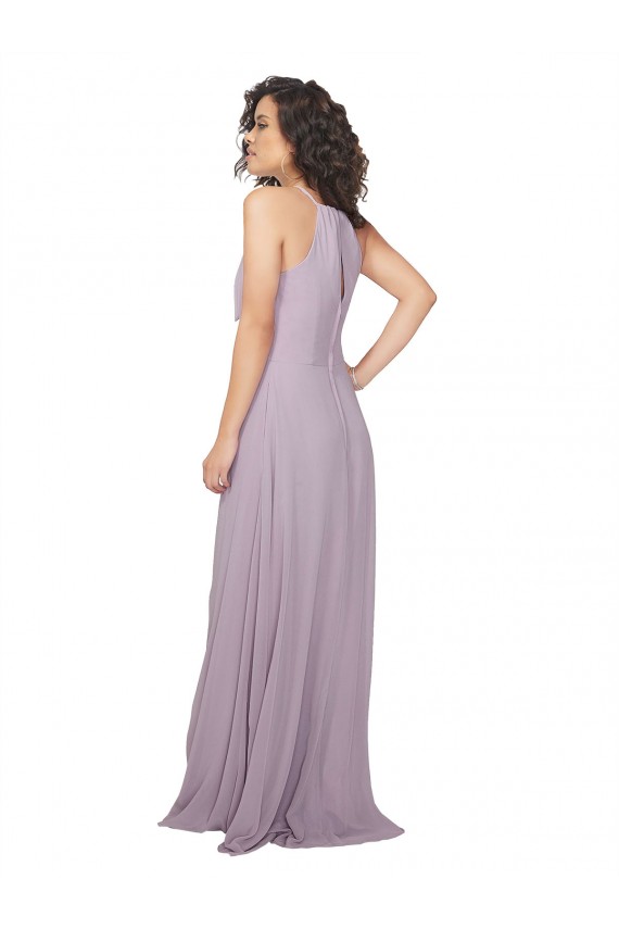 Chiffon Keyhole Back Long Halter Neck Pink Glow A-Line Bridesmaid Dress / Evening Dress Sudbury