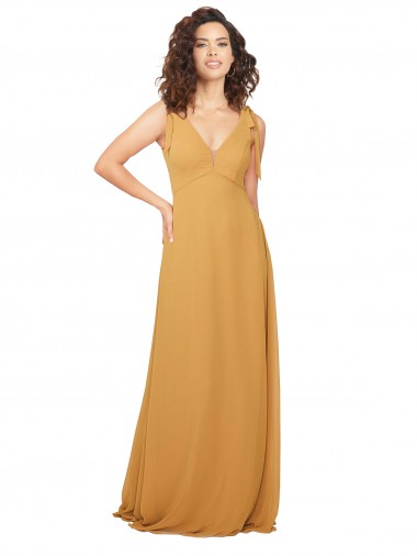 Soft Chiffon Keyhole Back Sleeveless V-Neck Saffron A-Line Bridesmaid Dress Sudbury