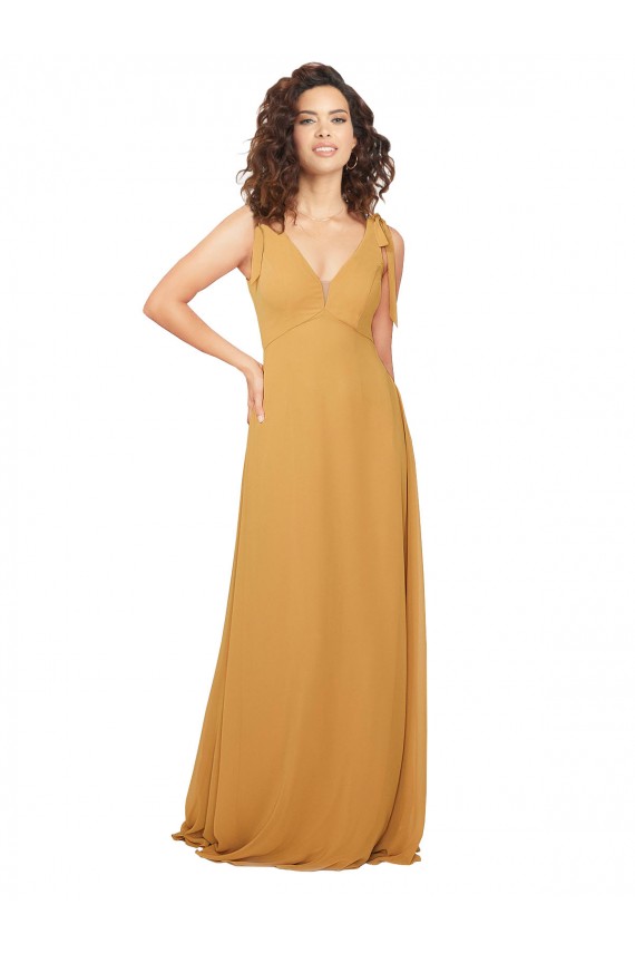 Soft Chiffon Keyhole Back Sleeveless V-Neck Saffron A-Line Bridesmaid Dress Sudbury