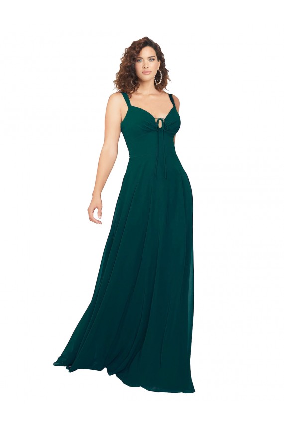 Soft Chiffon Low Back Long V-Neck Hunter A-Line Bridesmaid Dress Sudbury