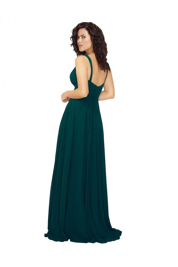 Soft Chiffon Low Back Long V-Neck Hunter A-Line Bridesmaid Dress Sudbury