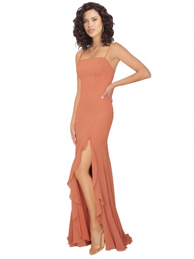 Soft Chiffon V-Back Long Square Neck A-Line Bridesmaid Dress Sudbury