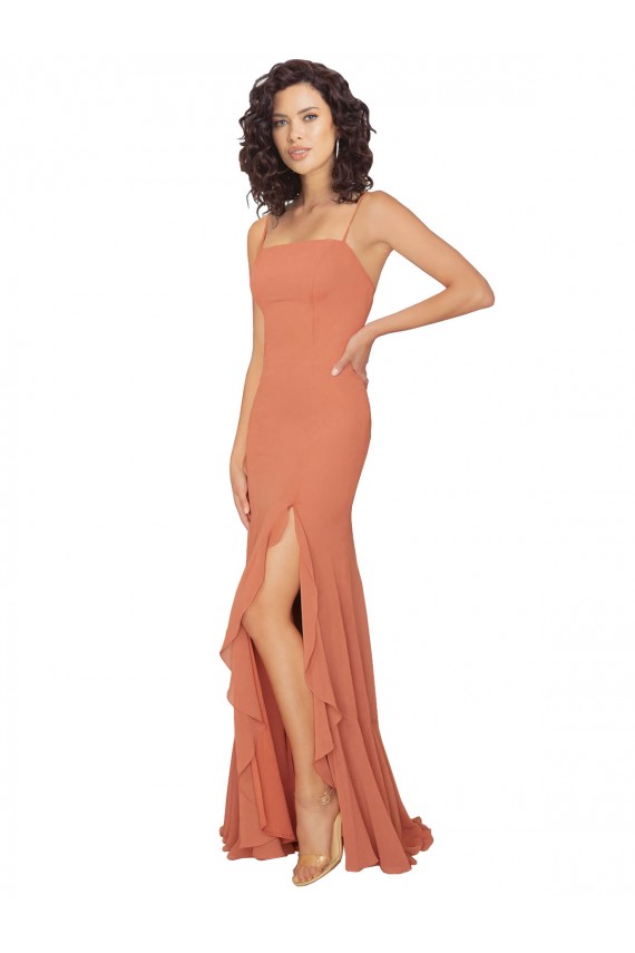 Soft Chiffon V-Back Long Square Neck A-Line Bridesmaid Dress Sudbury
