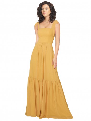 Soft Chiffon Long Square Neck Saffron A-Line Bridesmaid Dress Sudbury