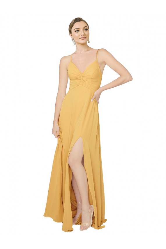 Chiffon Open Back Long V-Neck A-Line Bridesmaid Dress / Evening Dress Sudbury