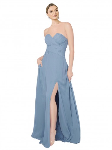 Chiffon Low Back Long Sweetheart Dusty Blue A-Line Bridesmaid Dress / Evening Dress Sudbury