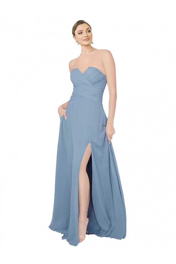 Chiffon Low Back Long Sweetheart Dusty Blue A-Line Bridesmaid Dress / Evening Dress Sudbury