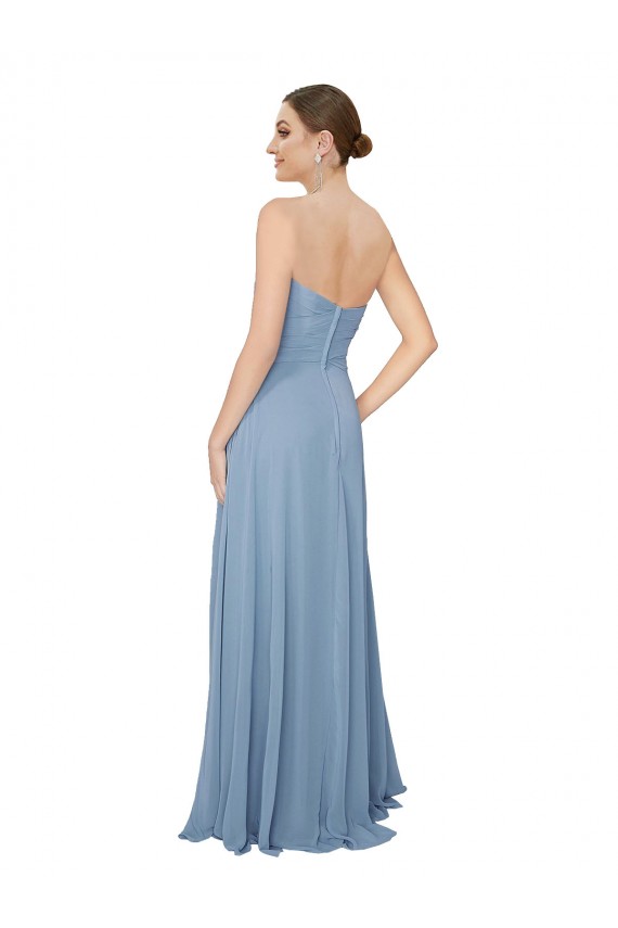 Chiffon Low Back Long Sweetheart Dusty Blue A-Line Bridesmaid Dress / Evening Dress Sudbury