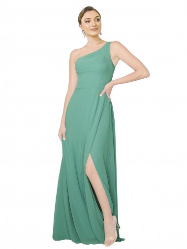 Soft Chiffon Long One Shoulder Icelandic Silver A-Line Bridesmaid Dress Sudbury