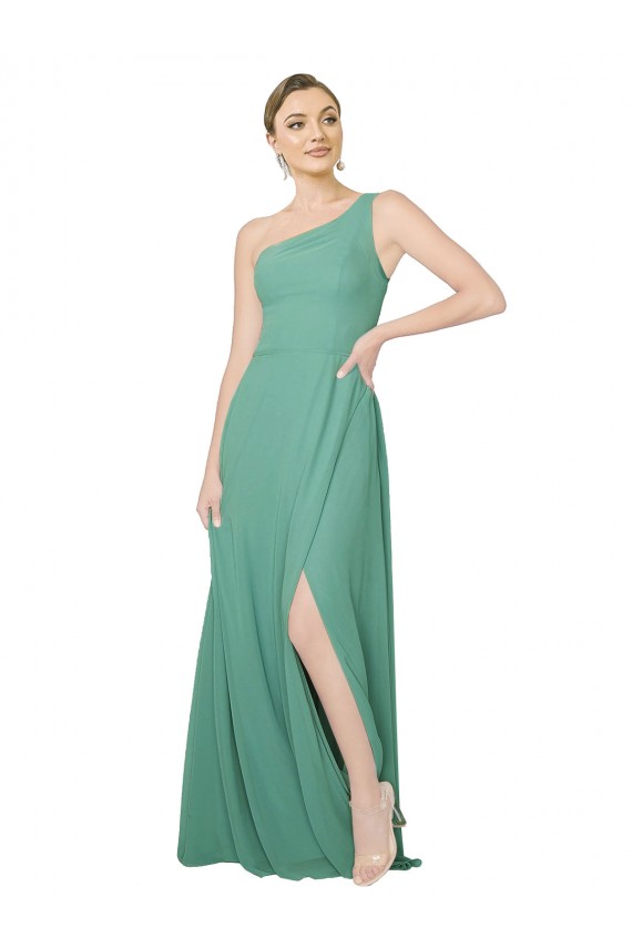 Soft Chiffon Long One Shoulder Icelandic Silver A-Line Bridesmaid Dress Sudbury