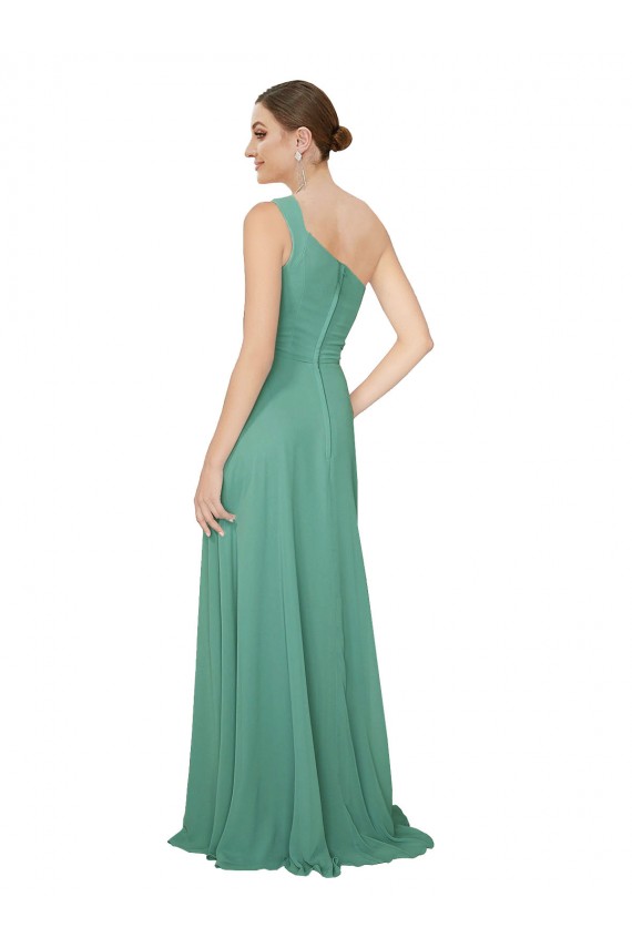 Soft Chiffon Long One Shoulder Icelandic Silver A-Line Bridesmaid Dress Sudbury