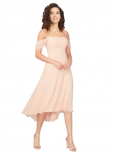 Soft Chiffon Low Back Midi Length Square Neck A-Line High Low Bridesmaid Dress Sudbury